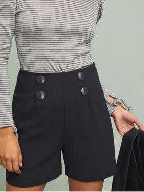 Anthropologie Sail Away Black High-Waist Button Front Shorts